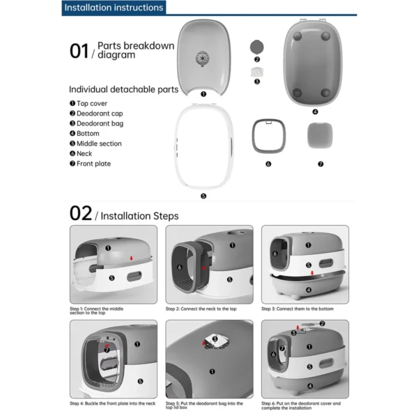 Λεκάνες Υγιεινής Uniq Τουαλέτα Γάτας Κλειστή με Φτυαράκι Γκρι