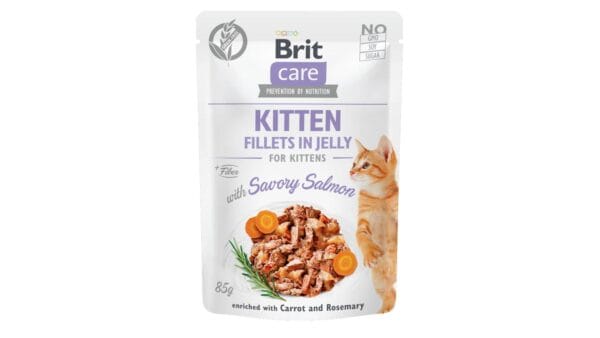 Υγρή Τροφή Brit Care® Cat Pouches Fillets In Jelly Kitten Savory Salmon with Carrot & Rosemary 85gr