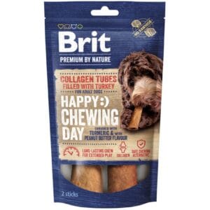 Λιχουδιές Για Σκύλους Brit Premium By Nature® Dog Collagen Tubes Filled with Turkey Happy Chewing Day with Tumeric & Peanut Butter 80gr 2τμχ