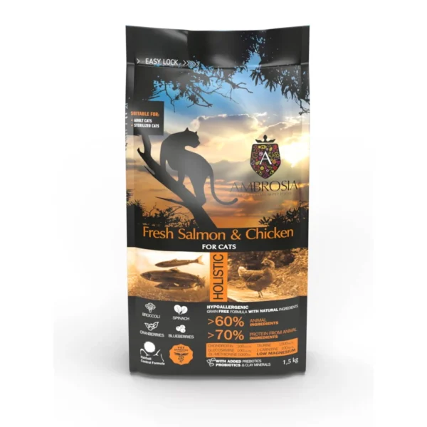 Ξηρά Τροφή AMBROSIA GRAIN FREE CAT ADULT STERILIZED FRESH ΣΟΛΟΜΟΣ & ΚΟΤΟΠΟΥΛΟ 1.5 kg