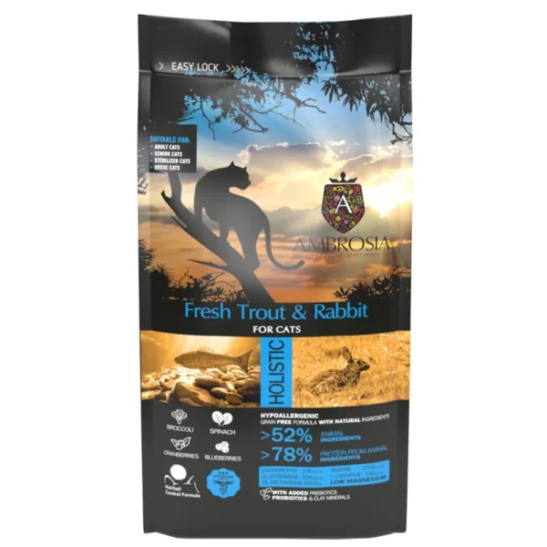 Ξηρά Τροφή AMBROSIA GRAIN FREE STERILIZED CAT FRESH TROUT & RABBIT 5KG