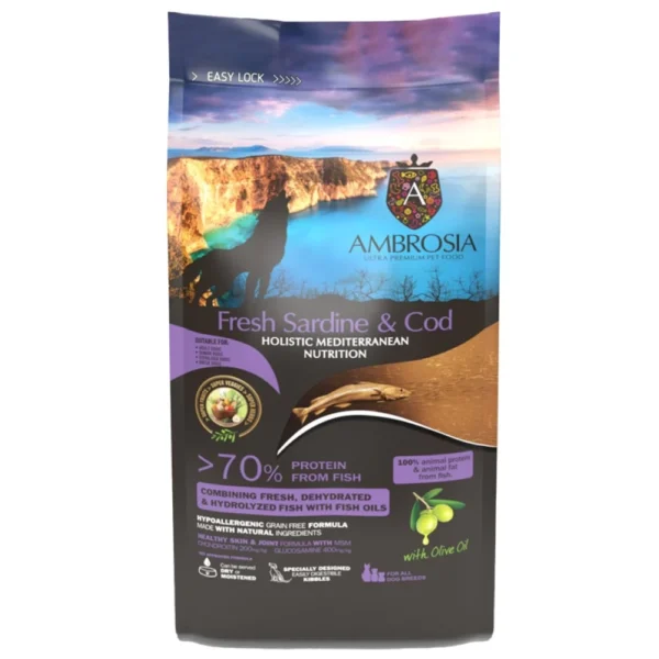 AMBROSIA MEDITERRANEAN GRAIN FREE SENIOR LIGHT & STERILIZED FRESH SARDINE & COD