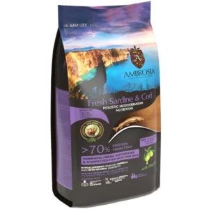 Ξηρά Τροφή AMBROSIA MEDITERRANEAN GRAIN FREE SENIOR LIGHT & STERILIZED FRESH SARDINE & COD 1.5 kg