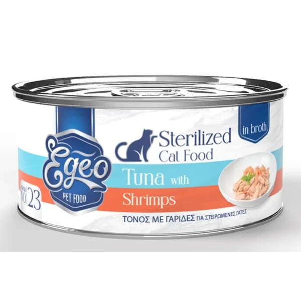 Υγρή Τροφή EGEO CAT STERILISED σε Ζωμό Φιλέτο Τόνου με Γαρίδες 70gr