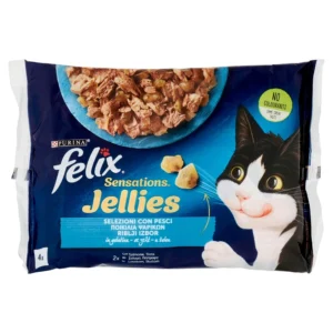 Υγρή Τροφή FELIX SENSATIONS JELLIES Ποικιλία Ψαρικών με Σολομό & με Πέστροφα 4x85gr (Πολυσυσκευασία)