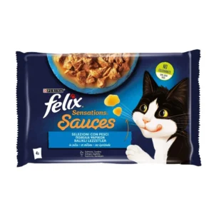 Υγρή Τροφή FELIX SENSATIONS SAUCES Ποικιλία Ψαρικών σε Σάλτσα με Σολομό & Σαρδέλα 4x85gr