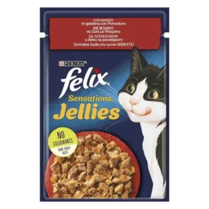 Υγρή Τροφή FELIX SENSATIONS σε Ζελέ Βοδινό με Ντομάτα 85GR