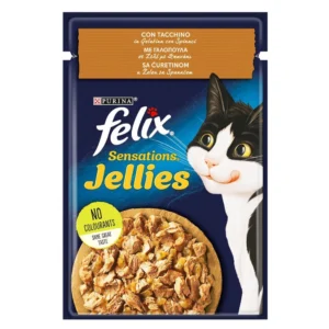 Υγρή Τροφή FELIX SENSATIONS σε Ζελέ με Γαλοπούλα & Σπανάκι 85gr