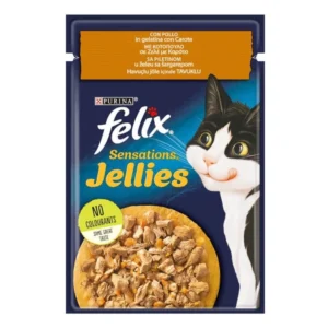 Υγρή Τροφή FELIX SENSATIONS σε ΖΕΛΈ με ΚΟΤΌΠΟΥΛΟ & ΚΑΡΌΤΟ 85GR