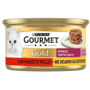 Υγρή Τροφή GOURMET GOLD ΤΑΡΤΑΡ με Βοδινό & Κοτόπουλο 85gr