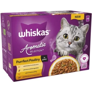 Υγρή Τροφή WHISKAS ΦΑΚ. M/P AROMATIC SELECTIONS ΥΠΕΡΟΧΑ ΠΟΥΛΕΡΙΚΑ ΣΕ ΣΑΛΤΣΑ 4X85g