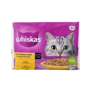 Υγρή Τροφή WHISKAS ΦΑΚΕΛΑΚΙ CORE ΕΠΙΛΕΓΜΕΝΑ ΠΟΥΛΕΡΙΚΑ ΣΕ ΣΑΛΤΣΑ 4x85gr