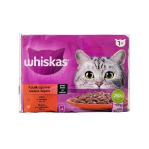 Υγρή Τροφή WHISKAS ΦΑΚΕΛΑΚΙ CORE ΚΛΑΣΣΙΚΑ ΓΕΥΜΑΤΑ ΜΟΣΧΑΡΙ & ΚΟΤΟΠ ΣΕ ΣΑΛΤΣΑ 4x85gr