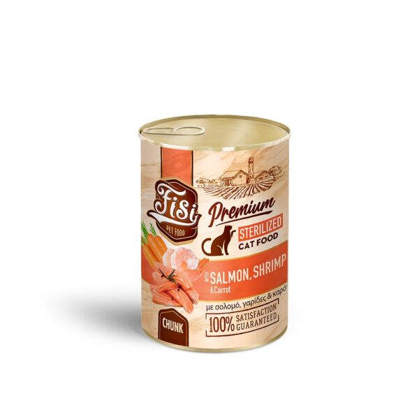 FISI Cat Sterilized Σολωμός, Γαρίδες & Καρότα σε Σάλτσα 400gr
