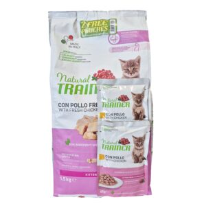 NATURAL TRAINER Kitten Κοτόπουλο 1,5kg + Δώρο 2xPouches Υγρή Διατροφή